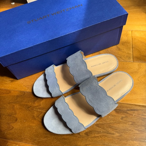 NWT Stuart Weitzman Blue Santorini Scallop Slide Sandal Sz 6,5 - Picture 7 of 12